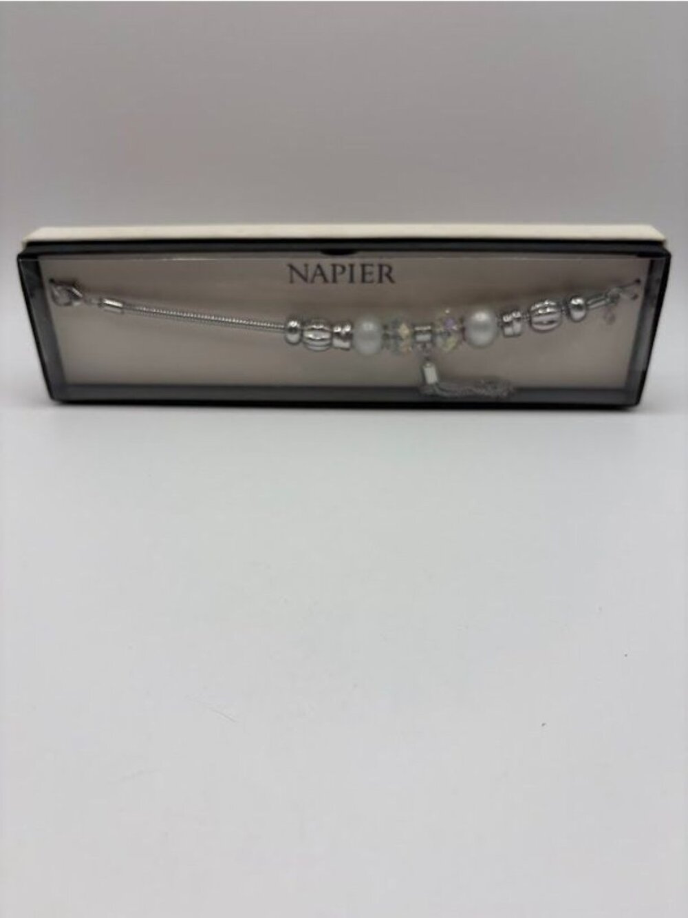 Napier Silver-Tone Beaded Charm Bracelet With Box - Picture 6 of 6